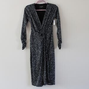 NWT Le Superbe Long Sleeve Black Star Print Slinky Knit Twist‎ Front Dress XS